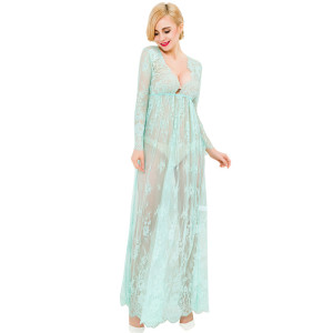 New Green Transparent Lace Maxi Lady Dress